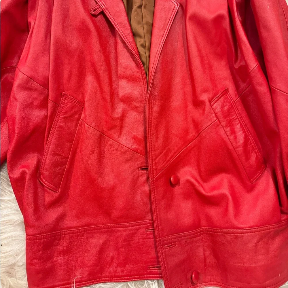 vintage red leather european moto oversized jacket